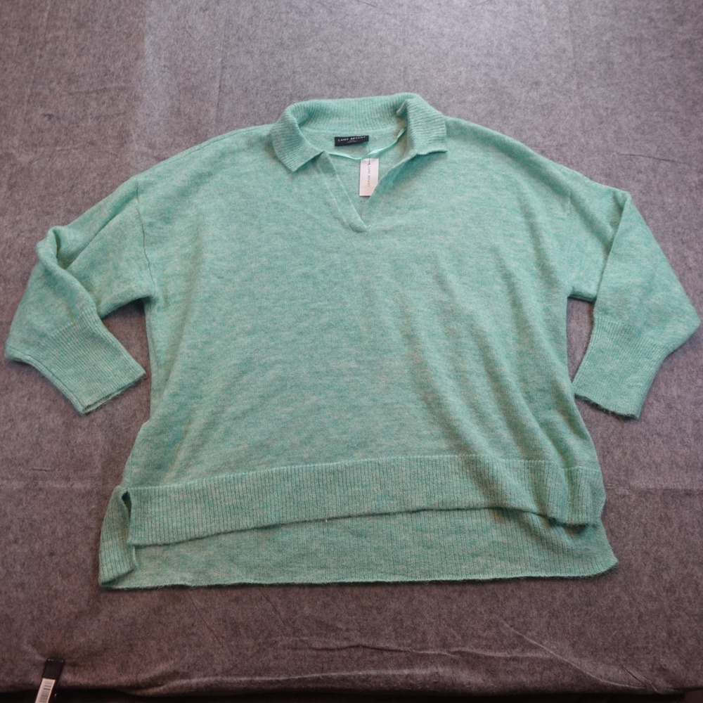 Lane Bryant Sweater Womens 26/28 NWT Green Polo V Neck Pullover‎ Knit Jumper